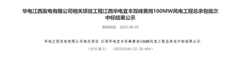 超2億元！華電100MW風(fēng)電總承包項目中標(biāo)公示