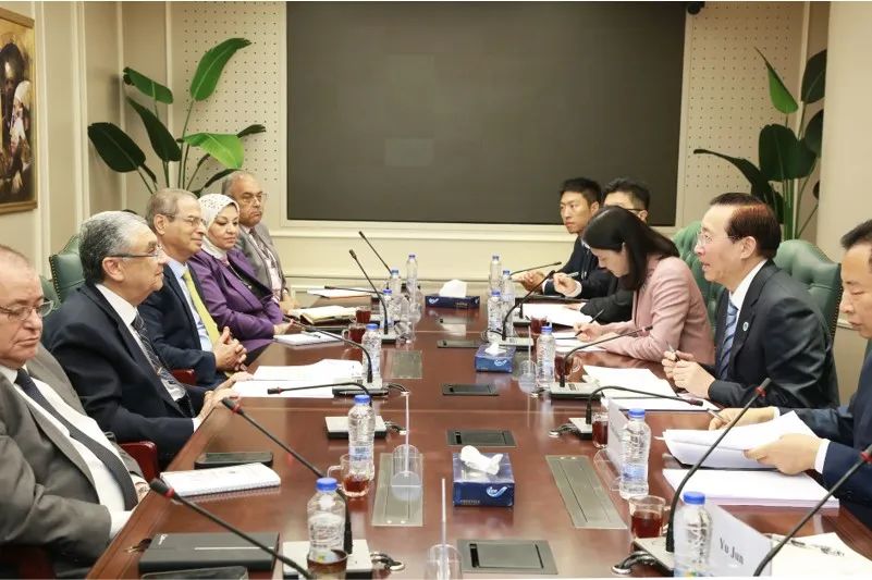 國家電網董事長辛保安與埃及電力部部長沙赫爾、中國駐埃及大使廖力強會談